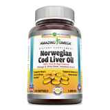 Amazing Omega Norwegian Cod Liver Oil Fresh Lemon Flavor 1000 Mg 250 Softgels