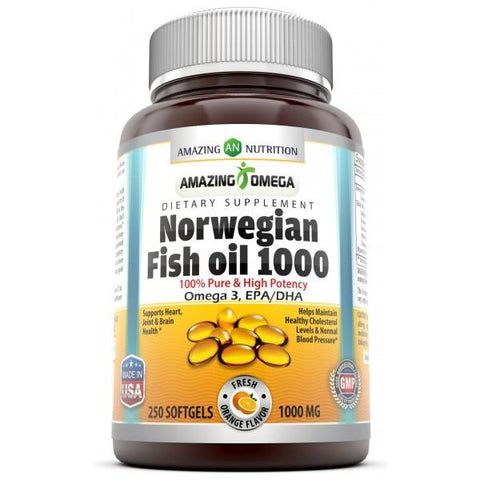 Amazing Omega Norwegian Fish Oil Fresh Orange Flavor 1000 Mg 250 Softgels