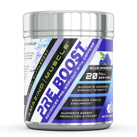 Amazing Muscle Pre Boost - Pre-Workout with Caffeine - 20 Servings (Blue Raspberry)