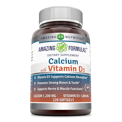 Amazing Formulas Calcium With Vitamin D3 Calcium 1200 Mg Vitamin D3 1000 Mg 220 Softgels