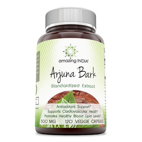 Amazing India Arjuna Bark Standardized to 25 Tannins 500 Mg 120 Veggie Capsules