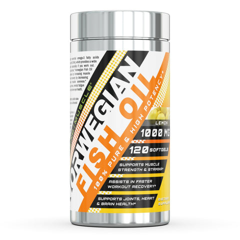 Amazing Muscle Norwegian Omega Fish Oil 1000 Mg 120 Softgels Lemon