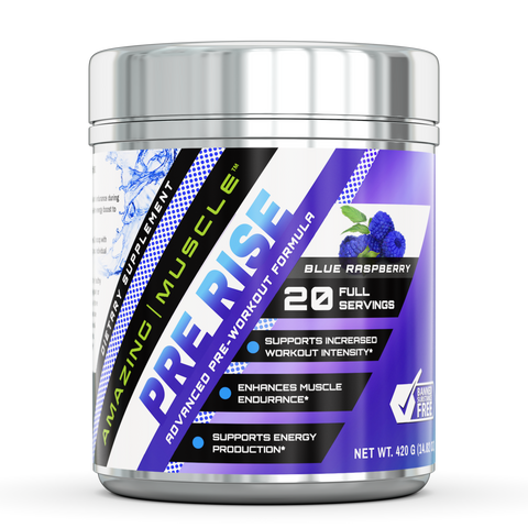 Amazing Muscle Pre Rise Advanced Pre Workout Formula 20 Servings Blue Raspberry