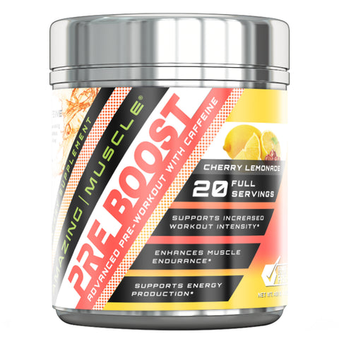 Amazing Muscle Pre Boost Pre Workout with Caffeine Cherry Lemonade 20 Servings