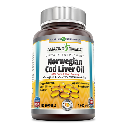 Amazing Omega Norwegian Cod Liver Oil Orange Flavor 1000 Mg 120 Softgels
