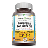 Amazing Omega Norwegian Cod Liver Oil 1250 Mg 120 Softgels Orange Flavor
