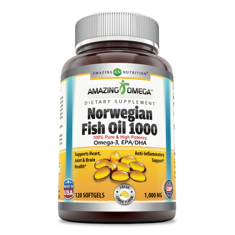 Amazing Omega Norwegian Fish Oil Lemon Flavor 1000 Mg 120 Softgels