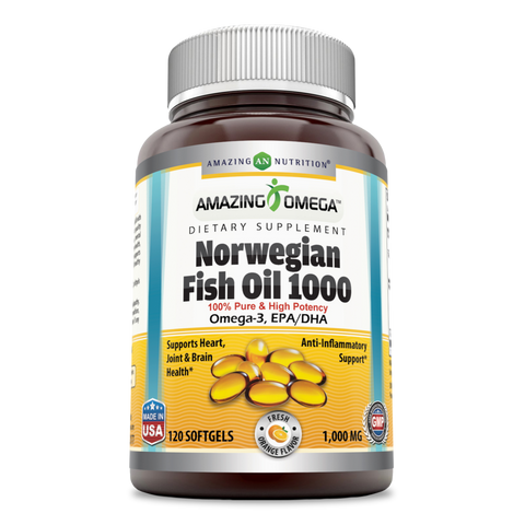 Amazing Omega Norwegian Fish Oil Fresh Orange Flavor 1000 Mg 120 Softgels