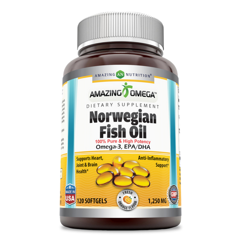 Amazing Omega Norwegian Fish Oil 1250 Mg 120 Softgels Orange Flavor