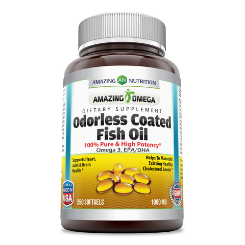 Amazing Omega Odorless Coated Fish Oil 1000 Mg 250 Softgels