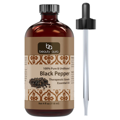 Beauty Aura Black Pepper Essential Oil 4 Fl Oz (118 Ml)