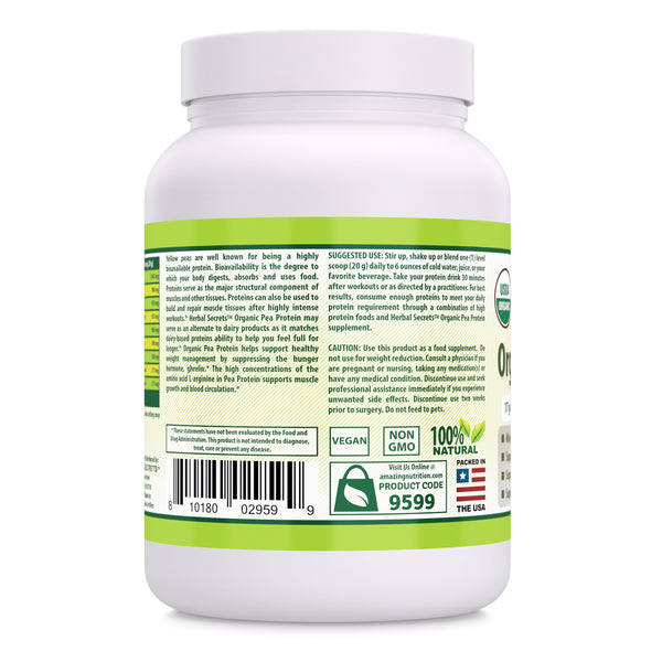 Herbal Secrets Organic Pea Protein Powder Unflavored 2 Lbs Vitaminshub