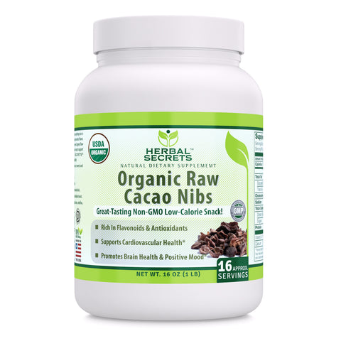 Herbal Secrets Organic Raw Cacao Nibs 16 Oz (1 Lbs)