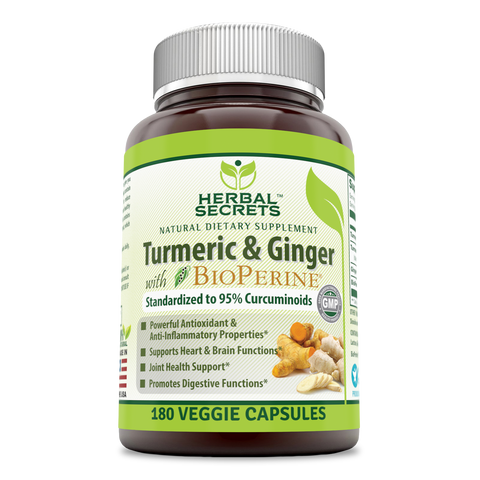Herbal Secrets Turmeric Curcumin & Ginger With BioPerine 180 Veggie Capsules