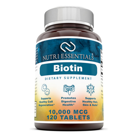 Nutri Essential Biotin Dietary Supplement 10000 Mcg 120 Tablets