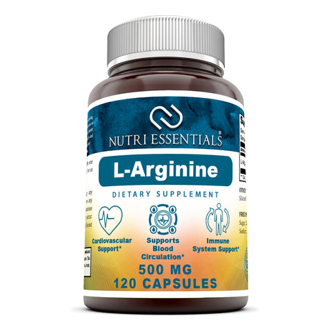 Nutri Essentials Premium Quality L Arginine 500 Mg 120 Capsules