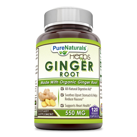 Pure Naturals Ginger Root Supplement 550 Mg 120 Veggie Capsules