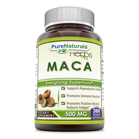 Pure Naturals Maca Root Supplement 500 Mg 360 Veggie Capsules