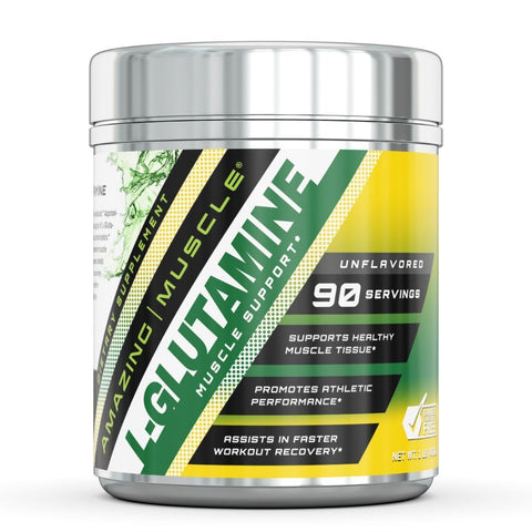 Amazing Muscle L Glutamine Powder Supplement Unflavored 90 Servings 1 Lb jar
