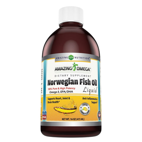 Amazing Omega Norwegian Fish Oil  16 Oz 473 Ml Fresh Lemon Flavor