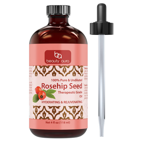 Beauty Aura Rosehip Seed Essential Oil 4 Fl Oz 118 Ml