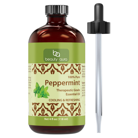 Beauty Aura Peppermint Essential Oil 4 Fl Oz 118 Ml