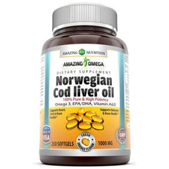 Amazing Omega Norwegian Cod Liver Oil 1000 Mg 250 Softgels Fresh Orange Flavor