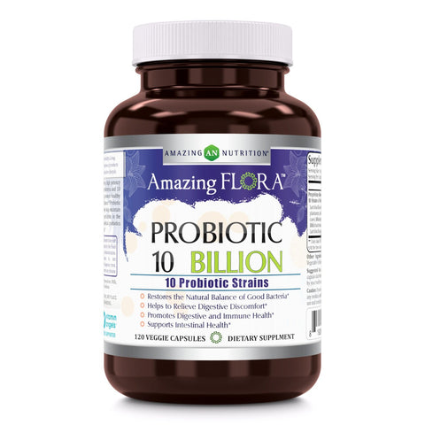 Amazing Flora Probiotic 10 Billion 10 Probiotic Strains 120 Veggie Capsules