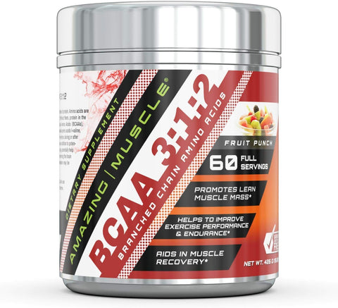 Amazing Muscle BCAA - 3:1:2 Branched Chain Amino Acid Ratio – 0.94 lbs. container with Approx. 60 servings (5 Delicious Flavors)