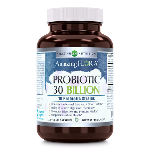 Amazing Flora Probiotic 10 Strains 30 Billion 120 Vegetarian Capsules