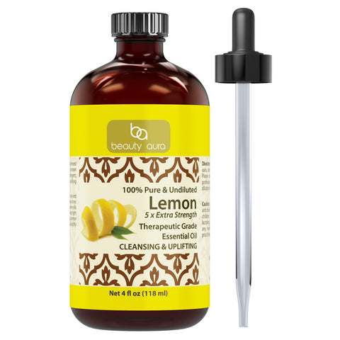Beauty Aura Lemon 5 x Extra Strength Essential Oil 4 Fl Oz 118 Ml