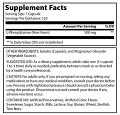 Pure Naturals L Phenylalanine Dietary Supplement 500 Mg 120 Capsules