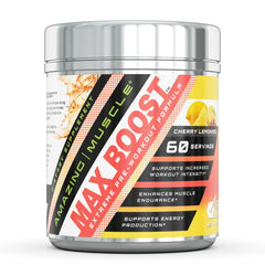 Amazing Muscle Max Boost Advanced Pre Workout Formula 60 Servings Cherry Lemonade Flavor