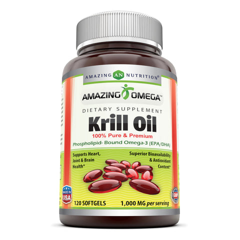 Amazing Omega Krill Oil 100% Pure & Premium 120 Softgels 1000 Mg Per Serving