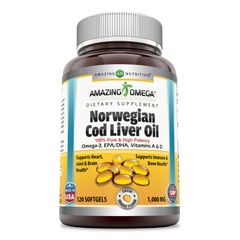 Amazing Omega Norwegian Cod Liver Oil Orange Flavor 1000 Mg 120 Softgels