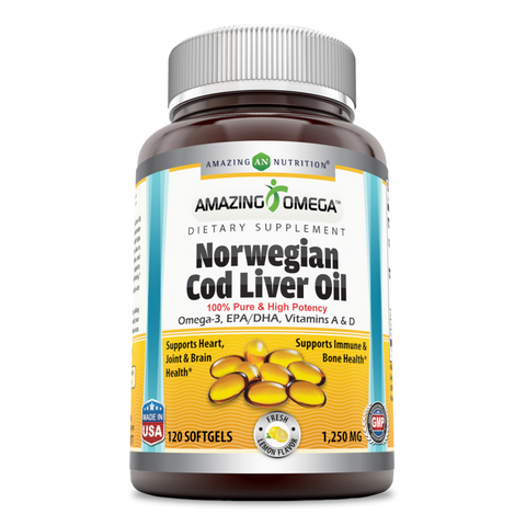 Amazing Omega Norwegian Cod Liver Oil 1250 Mg 120 Softgels Lemon Flavor
