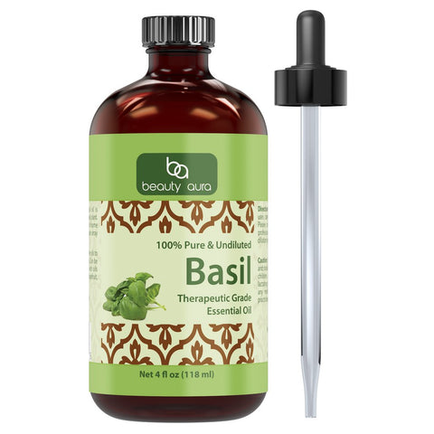 Beauty Aura Basil Essential Oil 4 Fl Oz (118 Ml)