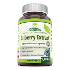Herbal Secrets Bilberry Extract 1000 Mg 120 Softgels