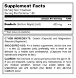 Herbal Secrets Burdock Root 425 Mg 180 Capsules - herbalsecrets