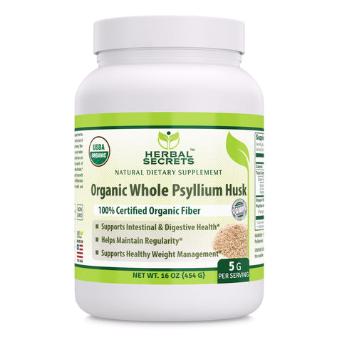 Herbal Secrets Organic Whole Psyllium Husk 16 Oz (454 Gram)