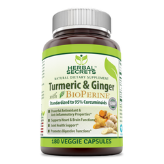 Herbal Secrets Turmeric Curcumin & Ginger With BioPerine 180 Veggie Capsules