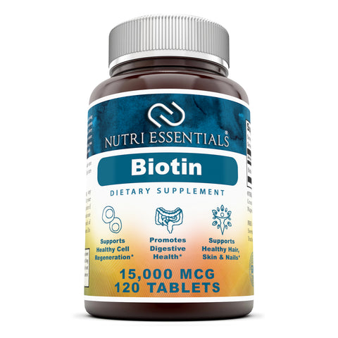 Nutri Essentials Biotin Dietary Supplement 15000 Mcg 120 Tablets
