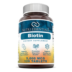 Nutri Essential Biotin Dietary Supplement 5000 Mcg 120 Tablets