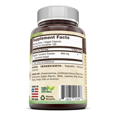 Nutri Essentials Turmeric Curcumin Dietary Supplement 800 Mg 100 Veggie Capsules