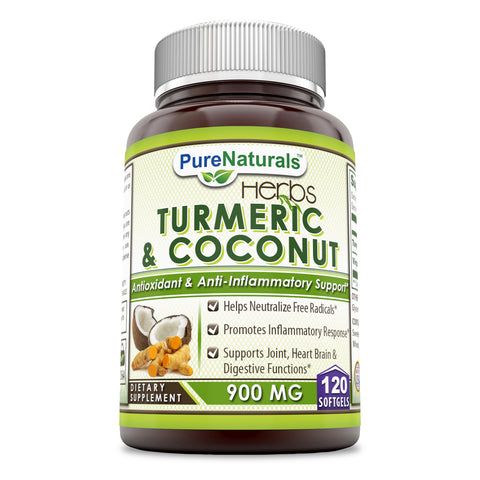Pure Naturals Turmeric and Coconut 900 Mg 120 Softgels