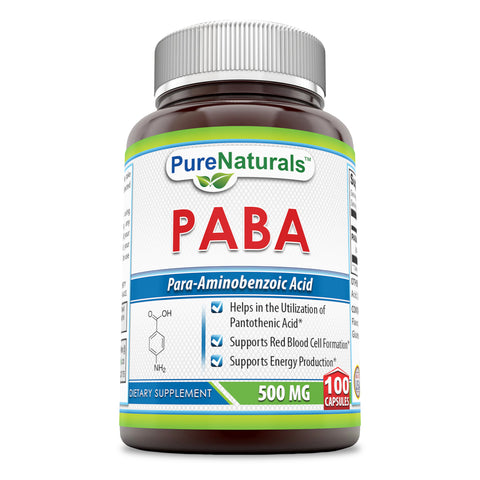 Pure Naturals PABA Dietary Supplement 500 Mg 100 Capsules
