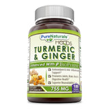 Pure Naturals Turmeric & Ginger with BioPerine 755 Mg 180 Veggie Capsules.