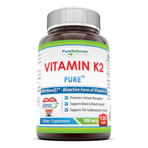 Pure Naturals MK 7 Vitamin K 2 100 Mcg 120 Veggie Capsules