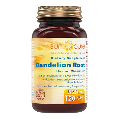 Sun Pure Plain Dandelion Root 520 Mg 120 Veggie Capsules