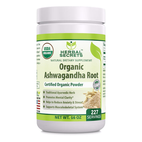 Herbal Secrets USDA Certified Organic Ashwaganda Root Powder 16 Oz 227 Servings - herbalsecrets